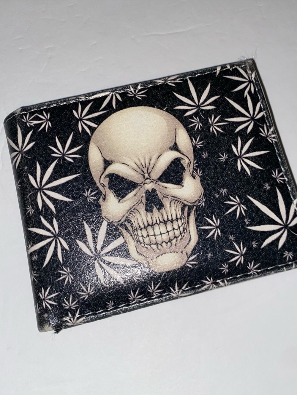 Tems Black Wallet with Cream Skull Print